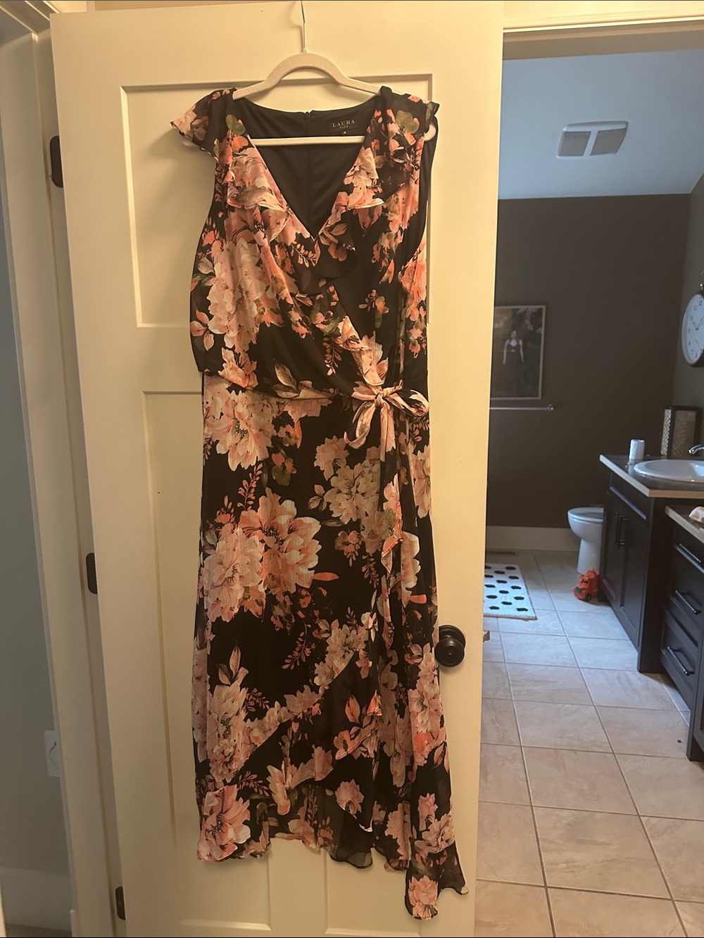 Floral Wrap Midi Dress with Pink Blooms
